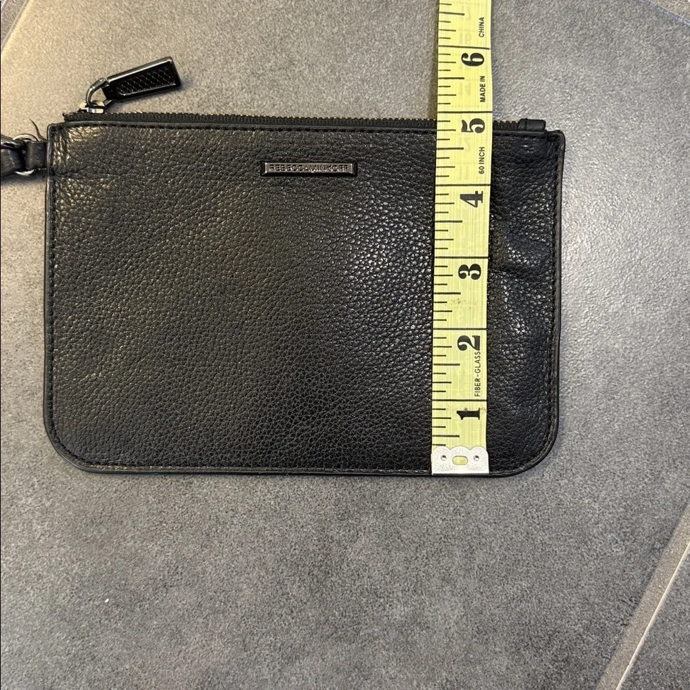 Rebecca Minkoff Pebbled Leather Black Zip Pouch Wristlet Wallet Smoked hardware